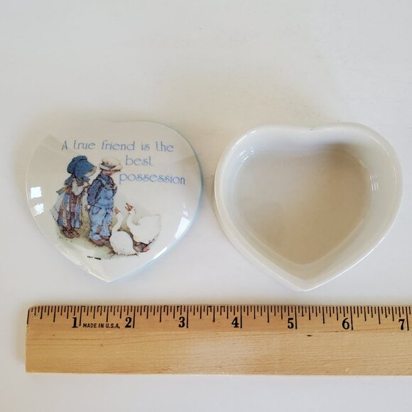 Vintage Holly Hobbie Trinket Box Blue Girl Heart Shaped Stoneware Japan 1978 - Picture 7 of 7